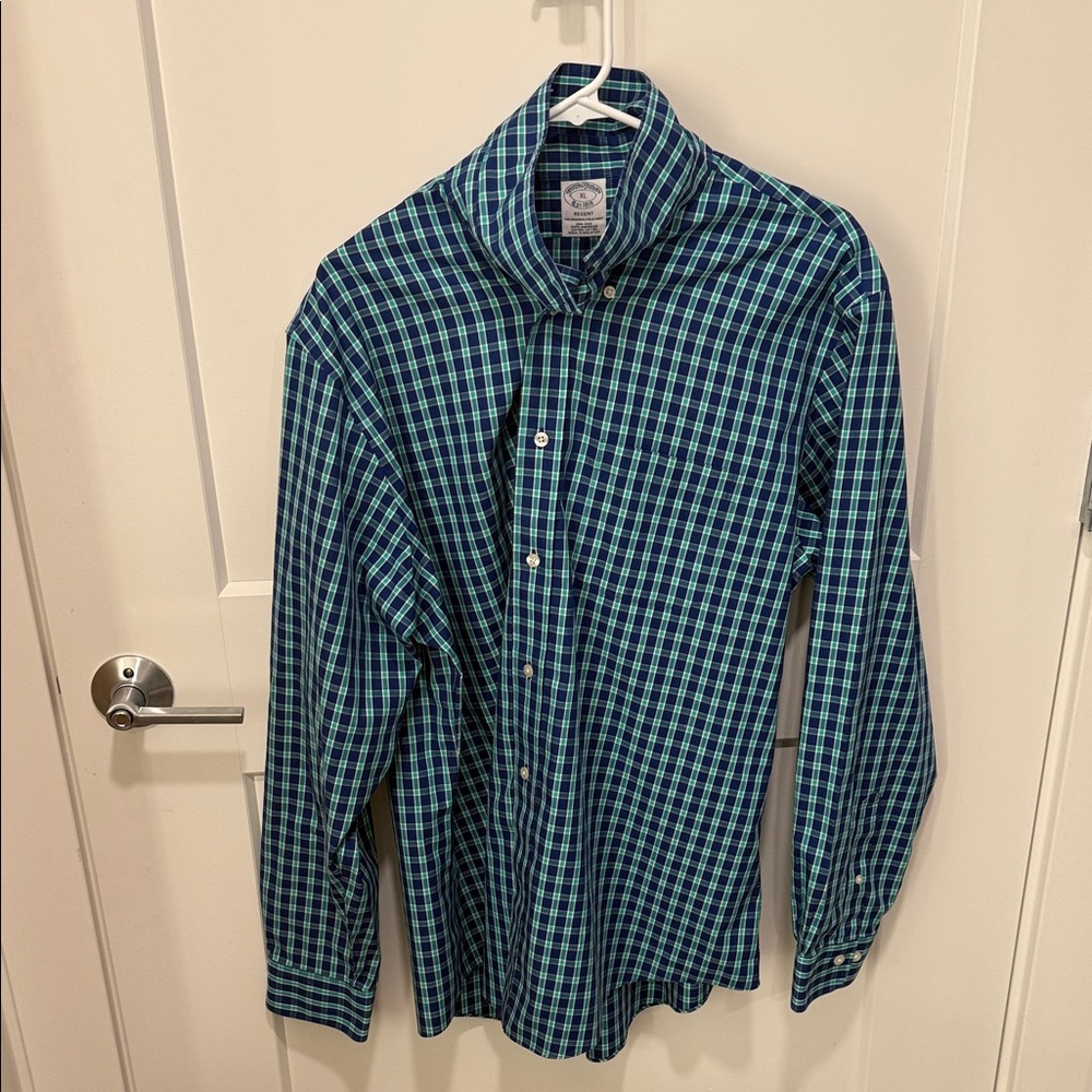 Brooks Brothers Teal and Navy Plaid Shirt